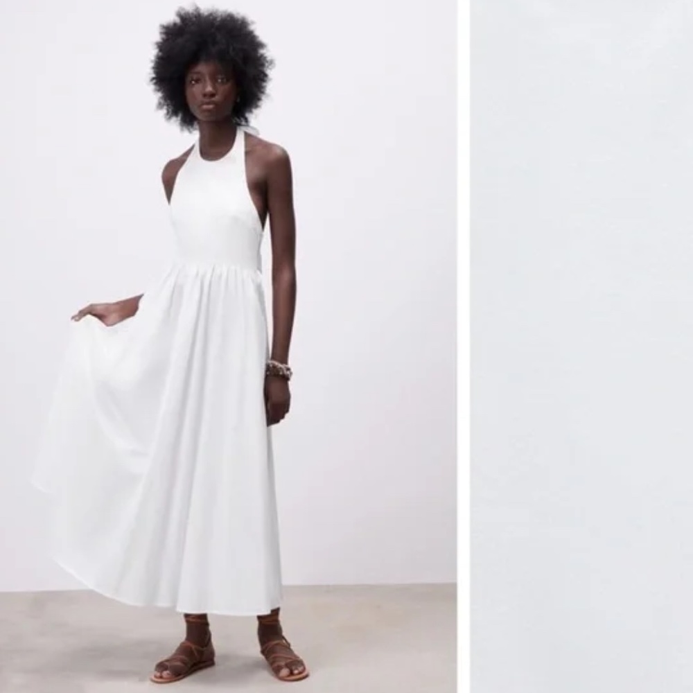 Zara White Halter Poplin Maxi Dress - Picture 5 of 16
